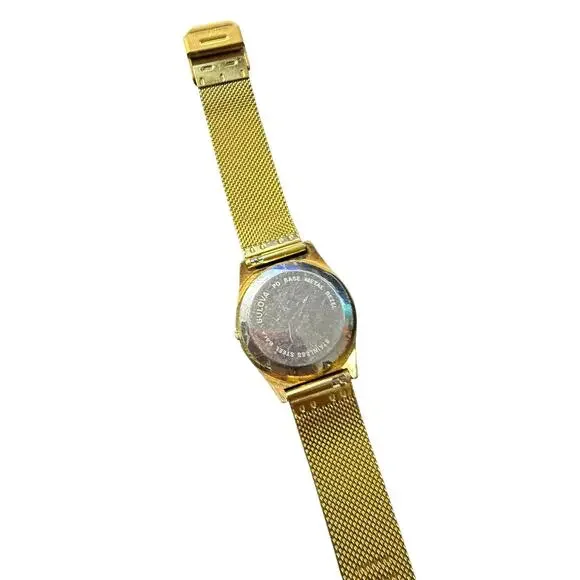 Vintage Bulova Quartz Gold Tone Mesh Bracelet Watch Day Date Men's Runs